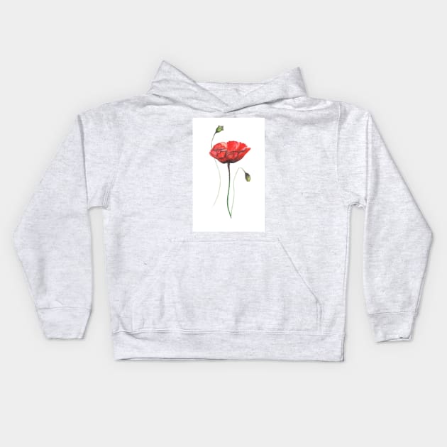 poppies, poppies flowers, watercolor flowers, red flowers, home decor, nursery Kids Hoodie by Luba_Ost